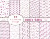 Pink baby digital papers, cute baby pattern set, pink baby papers, new baby,  baby nursery, pink digital download, patterns, commercial use