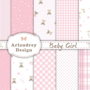Pink baby digital papers, cute baby seamless pattern set, pink baby papers, new baby, baby nursery, pink digital download, commercial use
