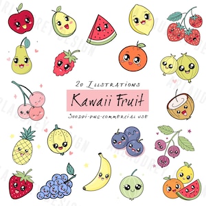 Kawaii fruit, fruit clipart, fruit decor, fruit party, fruit printables, 300 dpi, gift tags, kawaii, party printables, png, stickers, fruits
