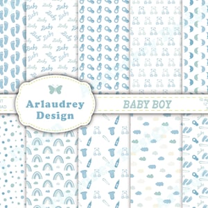 Blue baby digital papers, cute baby pattern set, blue baby papers, new baby, baby nursery, blue digital download, patterns, commercial use