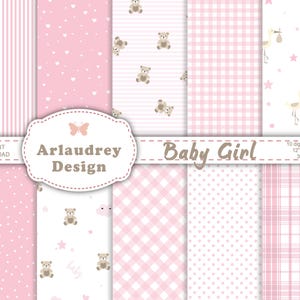 Rosa Baby-Digitalpapiere, süßes Baby-Nahtloses-Muster-Set, rosa Babypapiere, neues Baby, Babyzimmer, rosa digitaler Download, kommerzielle Nutzung