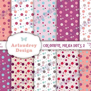 Polka dots digital paper, polka dots pattern, polka dot background, printable polka dots, polka dots papers, scrapbook paper, commercial use