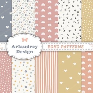 Boho digital paper, boho pattern, boho background, scrapbook papers, paper bundle, pink, blue, caramel, boho printable paper, commercial use
