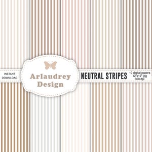 Stripes pattern, neutral stripes digital paper, beige paper printables, striped background, seamless patterns, scrapbooking, commercial use