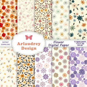 Flower seamless digital paper, spring seamless digital papers, spring floral pattern boho flower junk journal paper background, scrapbooking