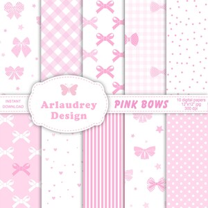 Pink bow digital paper, pink bows coquette seamless pattern, pink scrapbook paper, digital download, pink backgrounds, baby shower, nursery
