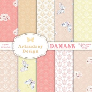 Damask digital paper, Damask pattern, Damask background, Damask scrapbooking, Damask paper pack, Damask printable paper, grandmillennial