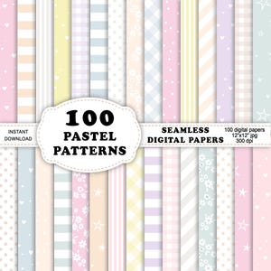 100 seamless pastel digital papers, pastel patterns, scrapbook paper, digital backgrounds, printable paper, paper bundle, digital paper pack