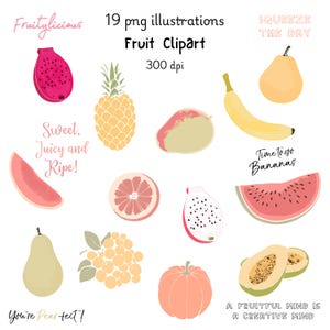 Clipart fruit PNG, fruit prints, fruit clipart, summer clipart, PNG file, clipart bundle, scrapbooking, printable fruit, fruit PNG, clipart