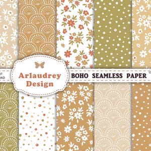 Boho digital paper, 10 boho seamless digital papers, boho patterns, little flowers, commercial use digital paper, spring floral, autumn