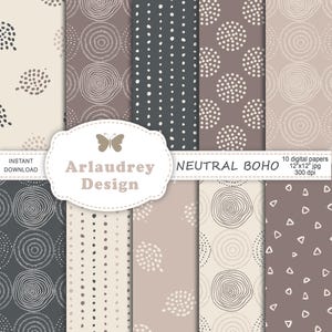 Neutral boho digital paper, boho seamless patterns, boho scrapbook paper,  boho printable paper, boho background, paper pack, commercial use