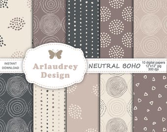 Carta digitale boho neutra, motivi boho senza soluzione di continuità, carta per scrapbooking boho, carta stampabile boho, sfondo boho, confezione di carta, uso commerciale