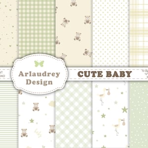Baby digital papers, cute baby seamless pattern set, baby papers, new baby, baby nursery, scrapbook paper, digital download, commercial use