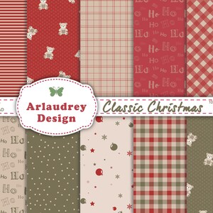Christmas digital papers, Christmas scrapbook paper, Christmas backgrounds-jpg, 10 Christmas patterns, Christmas print paper, red and green