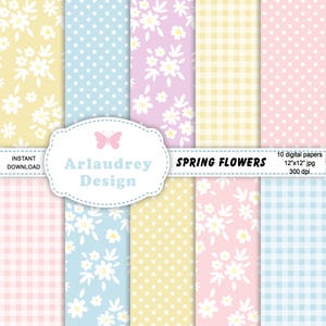 Pastel spring seamless digital papers, spring floral pattern pastel floral junk journal paper pastel backgrounds scrapbooking floral pattern