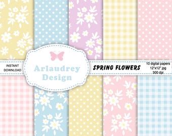 Pastel spring seamless digital papers, spring floral pattern pastel floral junk journal paper pastel backgrounds scrapbooking floral pattern