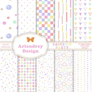 Rainbow party digital paper, colourful patterns, rainbow pattern, birthday party, birthday digital paper, commercial use, digital background