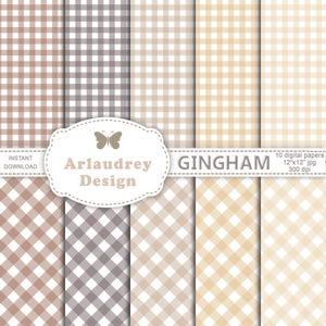 Gingham pattern seamless digital paper, scrapbook pages, gingham print, gingham printable paper, neutral colours, backgrounds commercial use