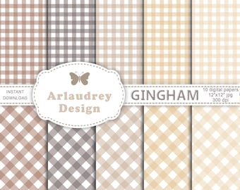 Gingham pattern seamless digital paper, scrapbook pages, gingham print, gingham printable paper, neutral colours, backgrounds commercial use