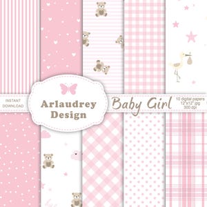 Pink baby digital papers, cute baby seamless pattern set, pink baby papers, new baby,  baby nursery, pink digital download, commercial use