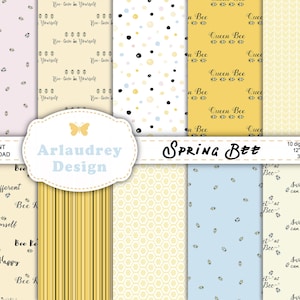 Bee digital paper, yellow honeycomb scrapbook paper, honeycomb seamless pattern, spring digital papers, honey bee background, bee printable
