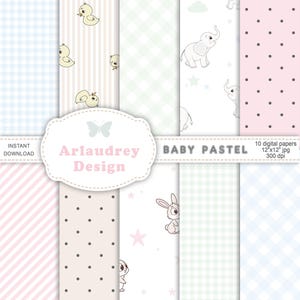 Baby digital paper, seamless pattern, pastel digital paper, kids pink blue green gingham polka dot striped digital paper, nursery background