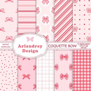Seamless pink bow digital paper, coquette digital paper, ribbon bow pattern, wedding background, printable baby bow pattern, bow background