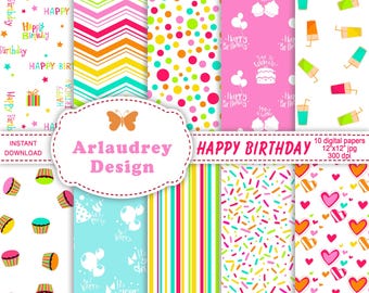 Carta digitale per compleanno, motivo per compleanno, carta digitale JPG, carta stampabile, sfondo digitale, carta digitale per scrapbooking, motivi senza soluzione di continuità