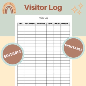 Visitor Log, Printable, Form, Daycare, Editable, Childcare Providers, Childminder, Nursery, Nanny, Instant Download, Resource