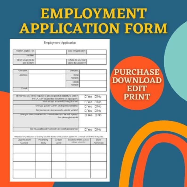 Employment Application, Printable, Form, Daycare, Editable, Childcare