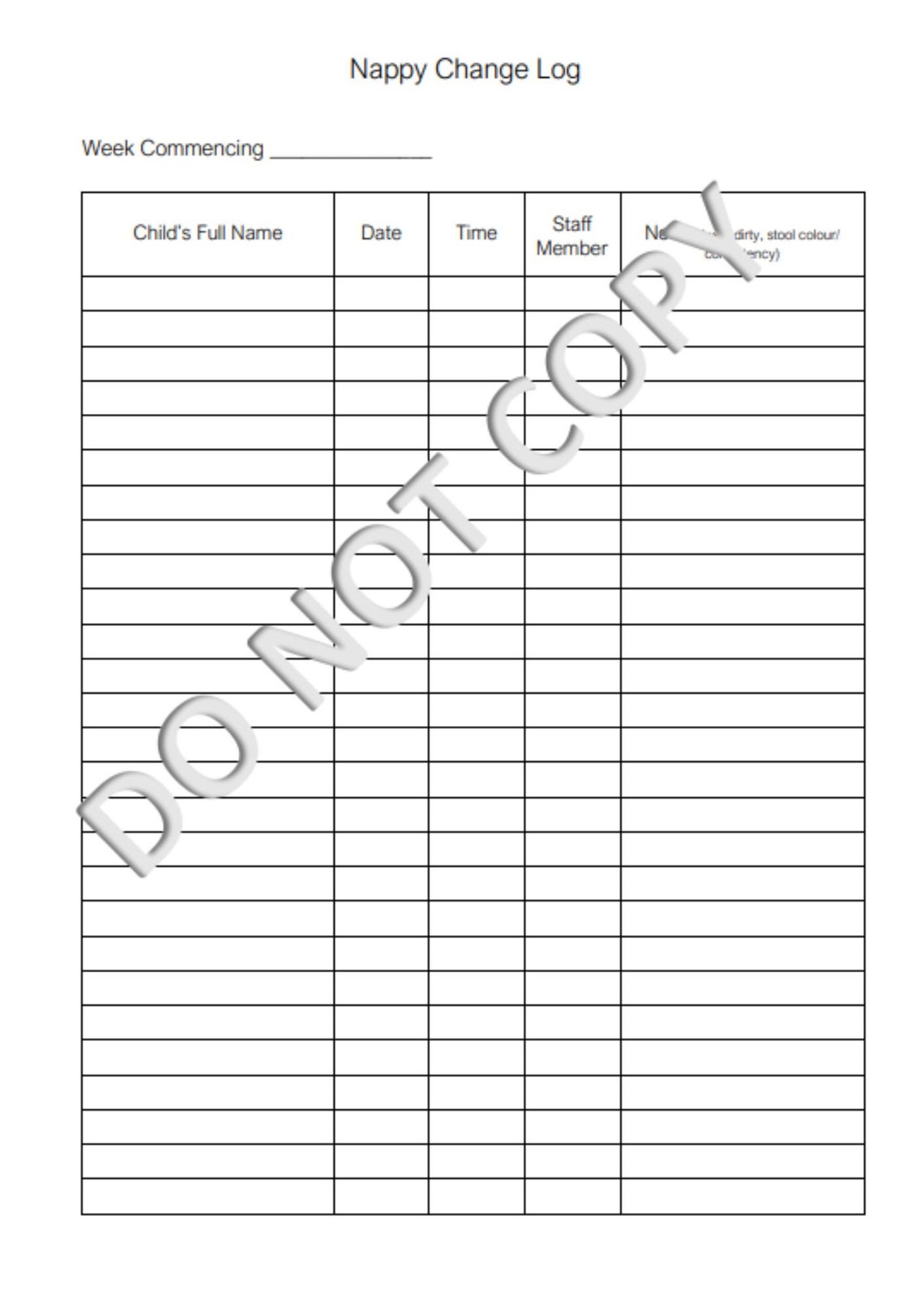Nappy Change Log Printable Form Daycare Editable Etsy