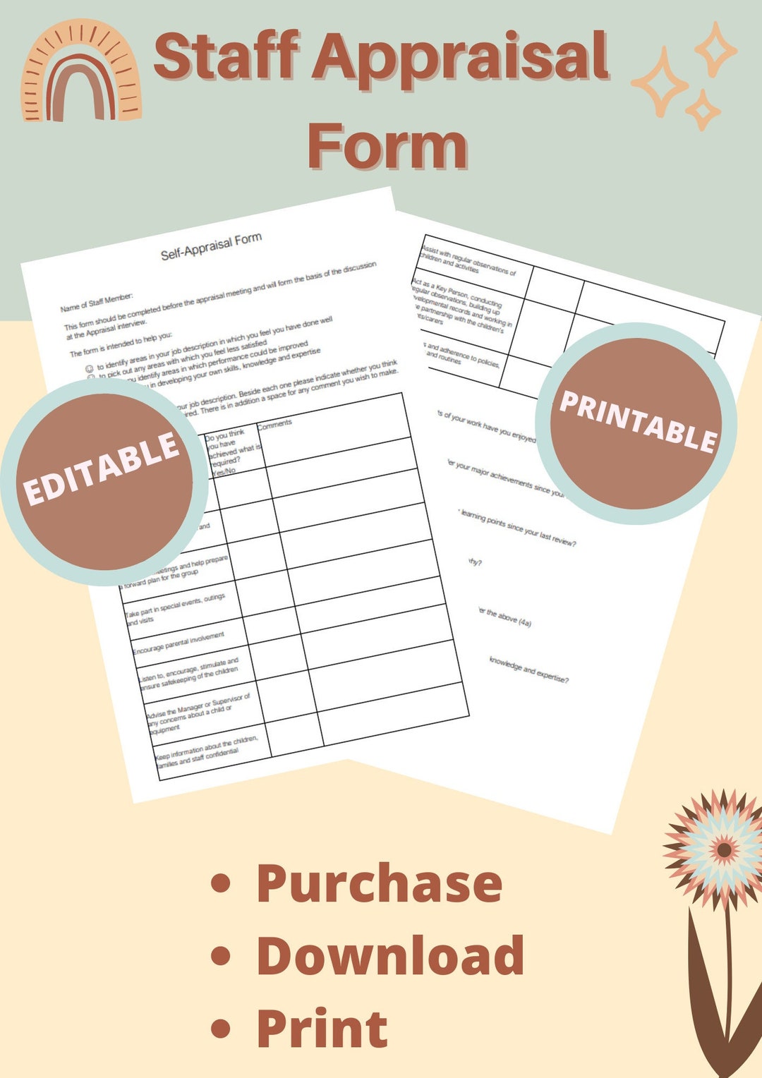 Staff Appraisal Form, Printable, Form, Daycare, Editable, Childcare