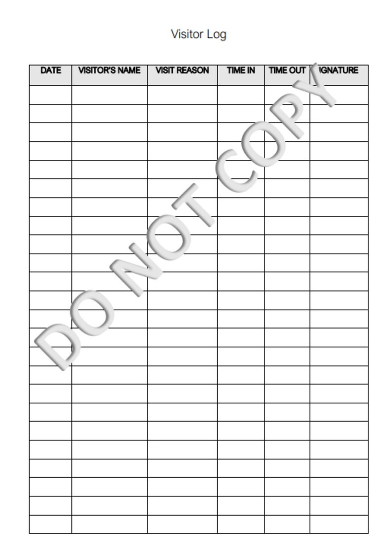 Visitor Log, Printable, Form, Daycare, Editable, Childcare Providers