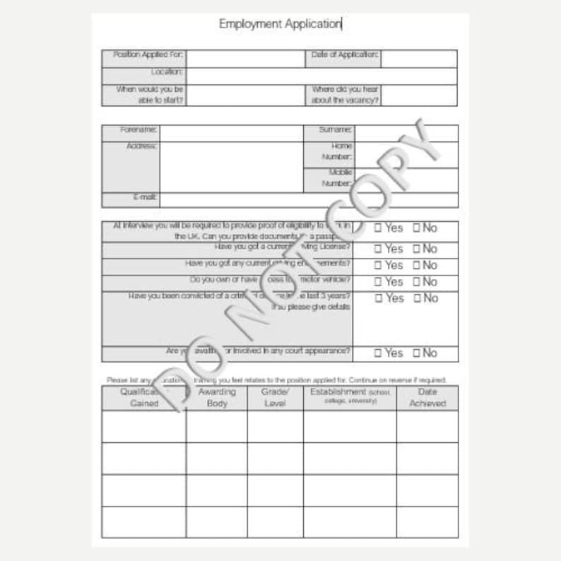 Employment Application, Printable, Form, Daycare, Editable, Childcare