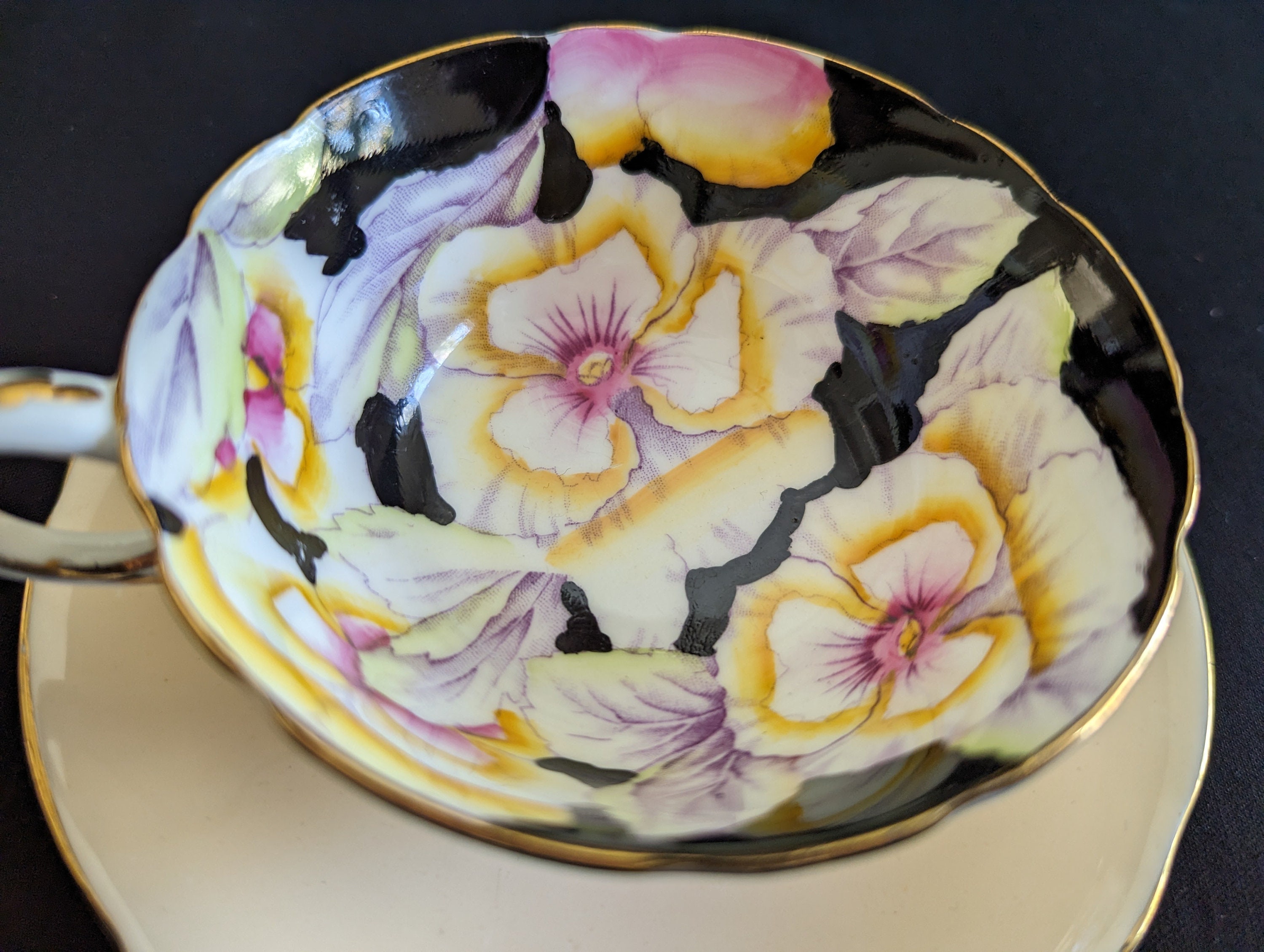 Vintage Paragon Teacup, Art Deco Teacup, Paragon Pansies, Paragon Hand