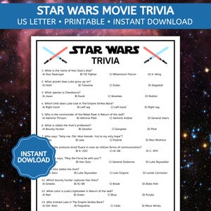 Star Wars Movie Trivia Game, Movie Night Game, Star Wars Birthday Game, Printable PDF