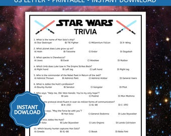 Star Wars Movie Trivia Game, Movie Night Game, Star Wars Birthday Game, Printable PDF