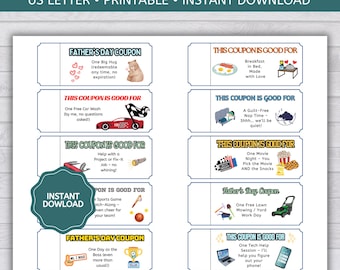 Father's Day Coupon Book, Coupons for Dad, Father's Day Gift, Gift from Kids to Dad, Coupon Gift for Dad, Printable PDF