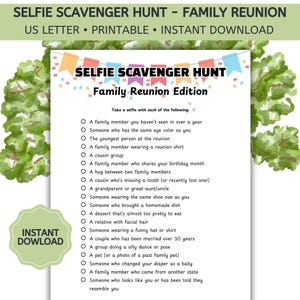 Family Reunion Selfie Scavenger Hunt, Family Reunion Party Game, Family Gathering Game, Selfie Photo Activity - Kids & Adults Printable PDF