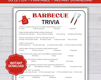 BBQ Trivia, Barbecue Game, Summer BBQ Quiz, Summer Party Game, Barbecue Family Activity, Printable PDF