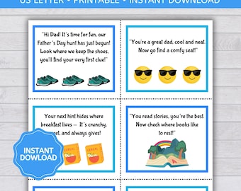 Father's Day Scavenger Hunt Cards, Father's Day Treasure Hunt Clues, Father's Day Gift from Kids to Dad, Indoor Scavenger Hunt Printable PDF