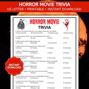 Horror Movie Trivia Game for Adults, Halloween Party Game for Adults, Scary Movie Trivia, Printable PDF