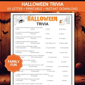 Halloween Trivia Game, Halloween Party Game, Halloween Game for Kids, Family Fun Game Night, Printable PDF