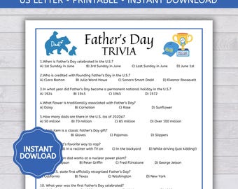 Father's Day Trivia, Father's Day Activity, Father's Day Game, Father's Day Quiz, Father's Day Ideas, Family Game, Printable PDF