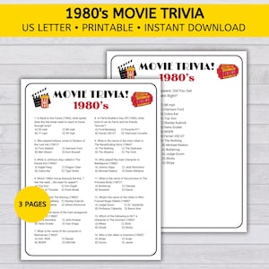 1980&#39;s Movie Trivia Game, 80s Trivia, Game Night, 1980&#39;s Birthday Game, Printable PDF