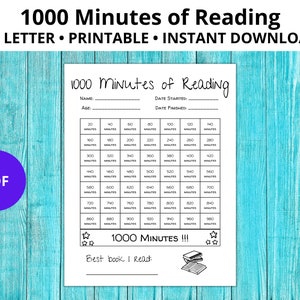 1000 Minuten Lesen, Sommer-Lese-Tracker, Kinder-Lesetabelle, Lese-Tagebuch, Lese-Challenge