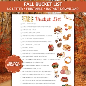 Fall Bucket List for Kids, Fall Bucket List for Families, Autumn Family Fun, Autumn Bucket List, Kids Fall Activities,  Printable PDF
