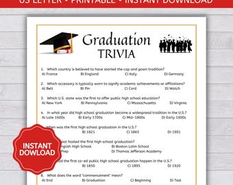 High School Graduation Trivia, High School Graduation Party Game, Graduation Activity, Printable PDF
