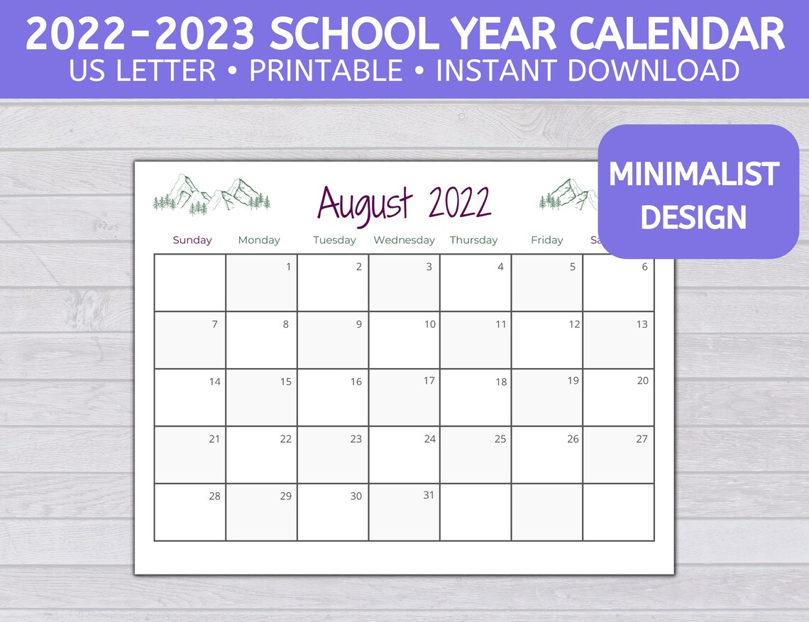 2022 2023 School Year Calendar Minimalist Design Printable - Etsy Australia