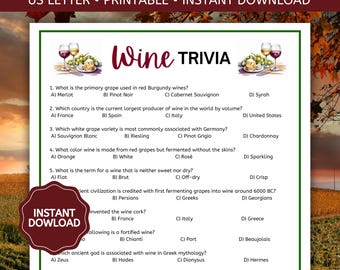 Wine Trivia Game, Wine Quiz Game, Wine Tasting Party, Girls Night In, Holiday Party, Bridal Party Game, Engagement Party Game, Printable PDF